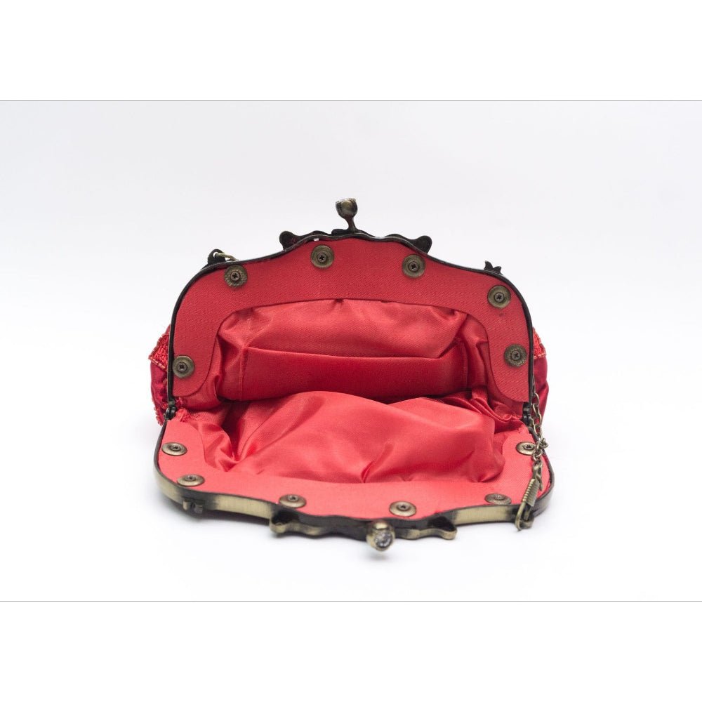 Mariam's Collection Embroidered Rose with Sequins Beads Evening Clutch Bag (MAC291) — side view