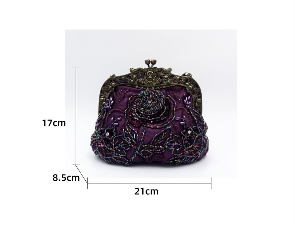Mariam's Collection Embroidered Rose with Sequins Beads Evening Clutch Bag (MAC291) — flat-lay composition