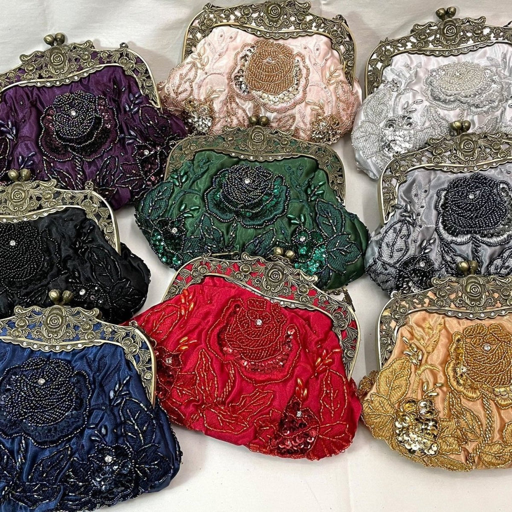 Mariam's Collection Embroidered Rose with Sequins Beads Evening Clutch Bag (MAC291) — product category context
