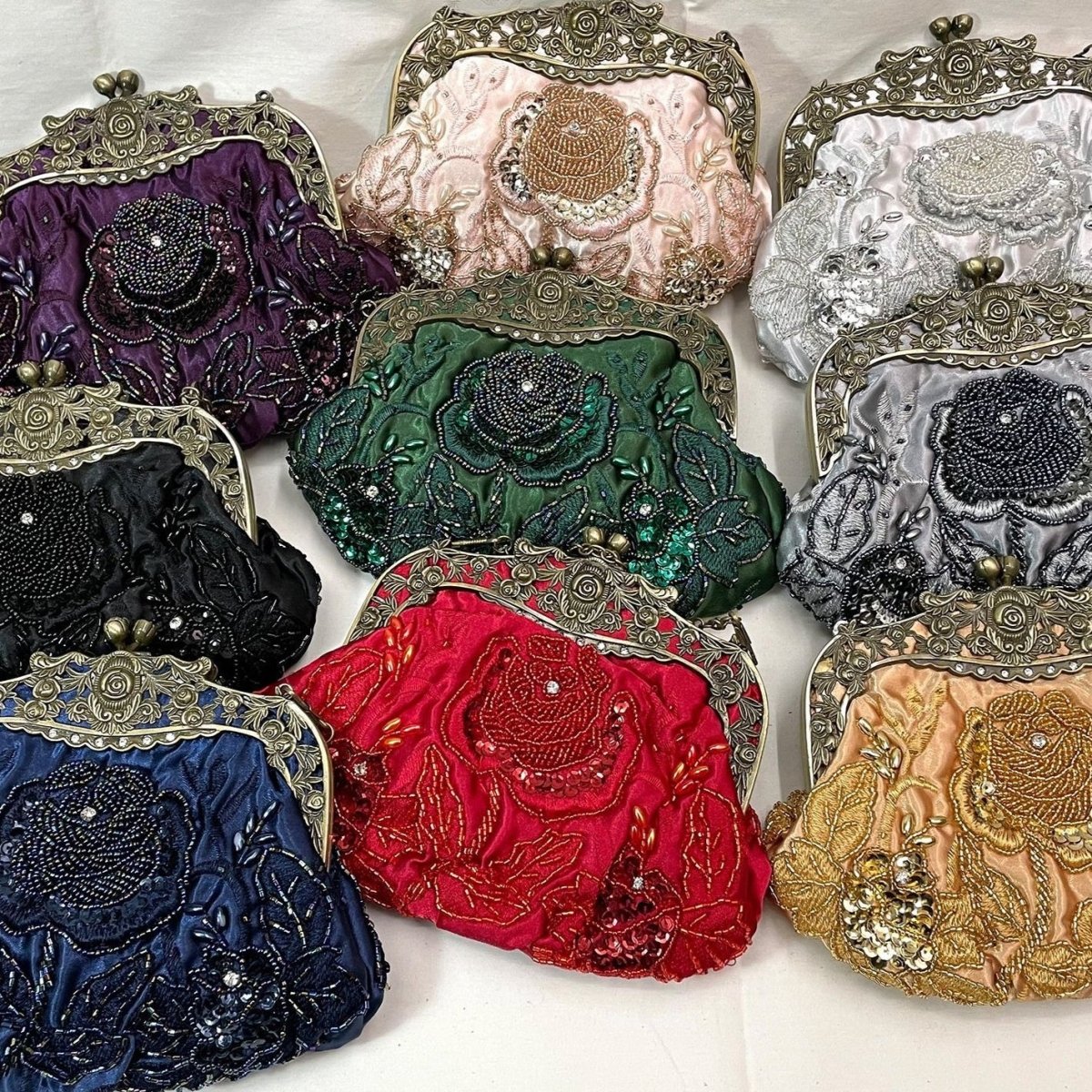 Mariam's Collection Embroidered Rose with Sequins Beads Evening Clutch Bag (MAC291) — product category context