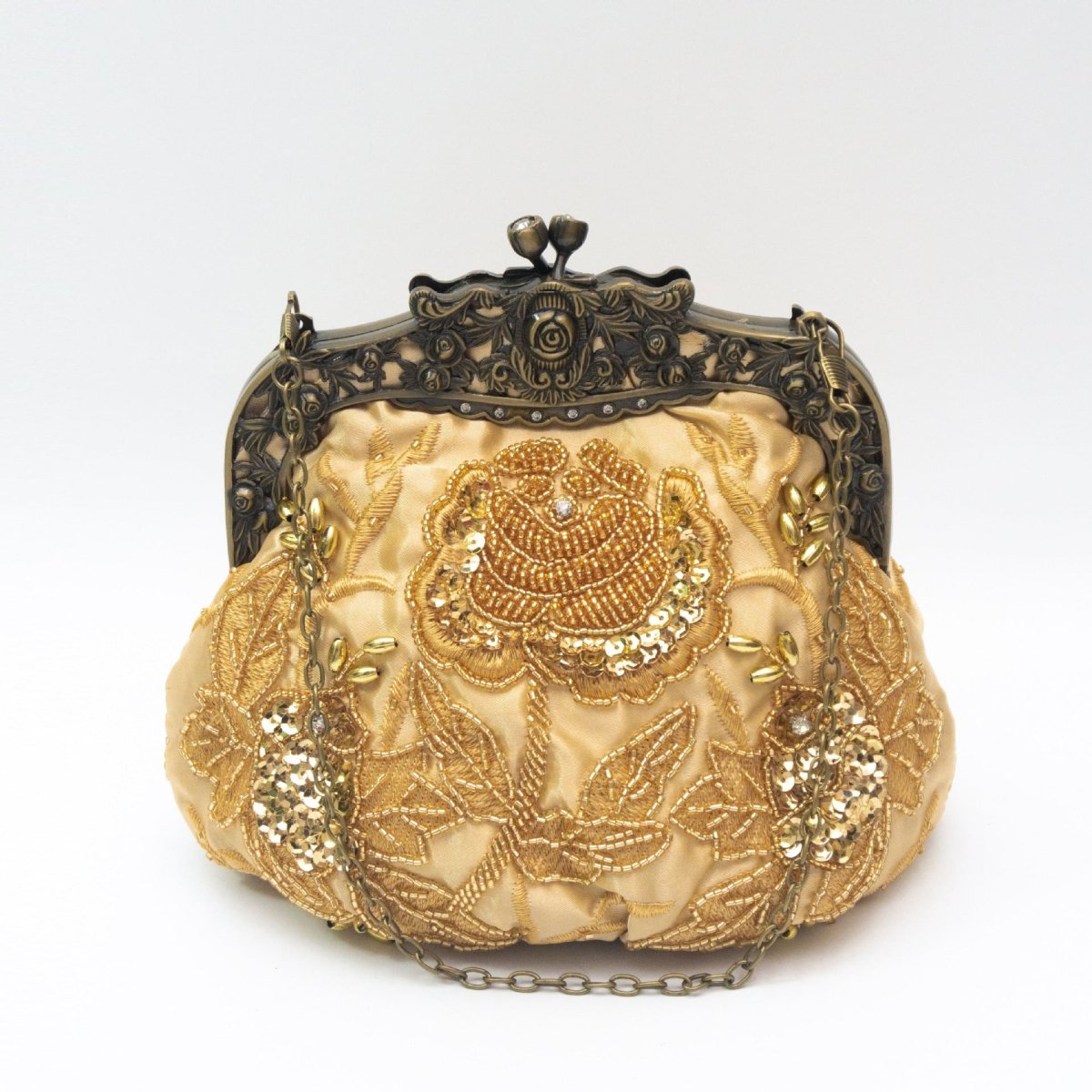 Mariam's Collection Embroidered Rose with Sequins Beads Evening Clutch Bag (MAC291) — fabric or material detail