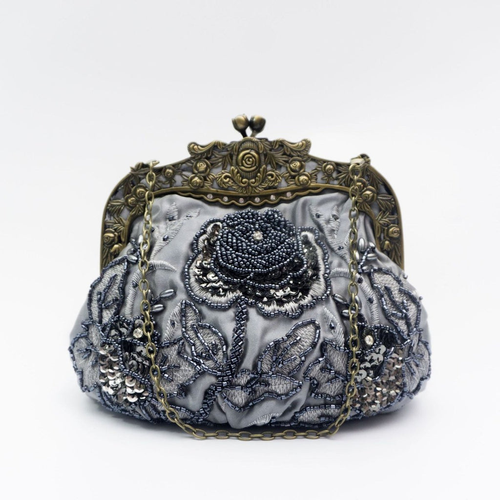 Mariam's Collection Embroidered Rose with Sequins Beads Evening Clutch Bag (MAC291) — detail shot 9