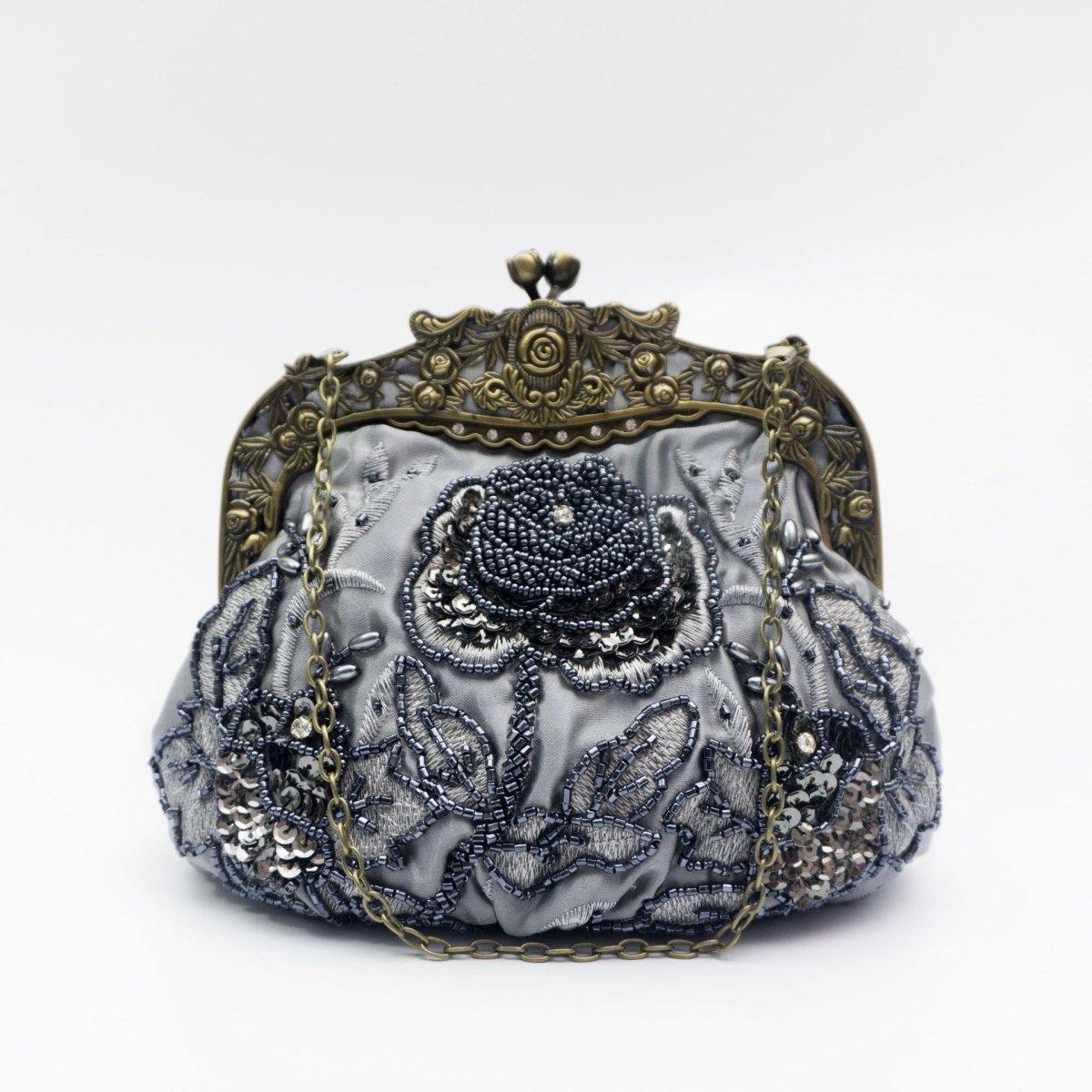 Mariam's Collection Embroidered Rose with Sequins Beads Evening Clutch Bag (MAC291) — detail shot 9