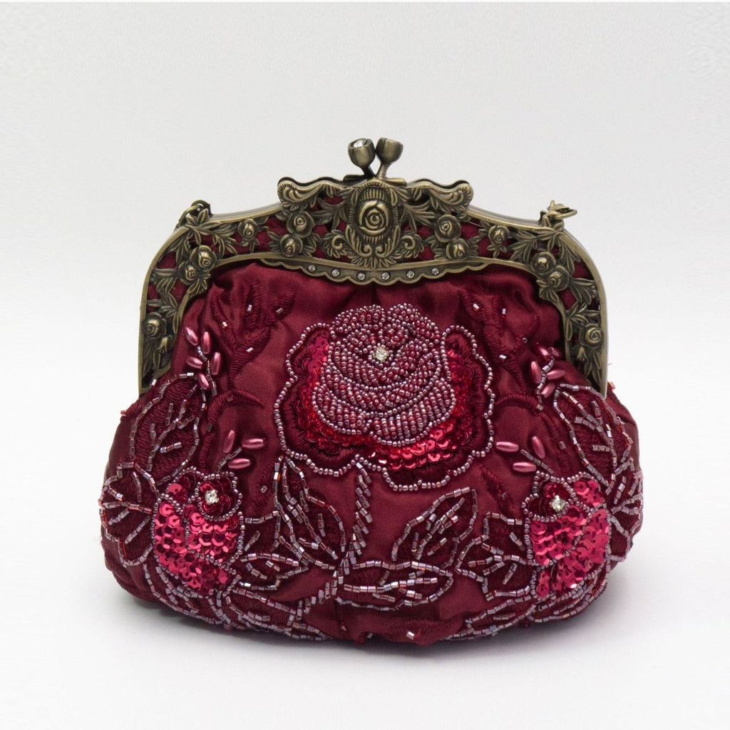 Mariam's Collection Embroidered Rose with Sequins Beads Evening Clutch Bag (MAC291) — in-use photo