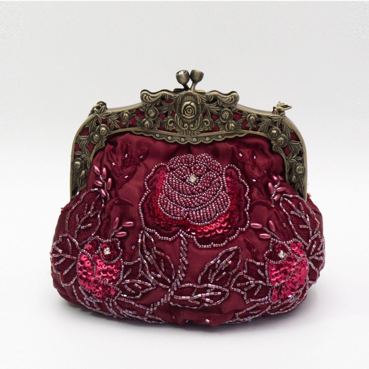 Mariam's Collection Embroidered Rose with Sequins Beads Evening Clutch Bag (MAC291) — in-use photo