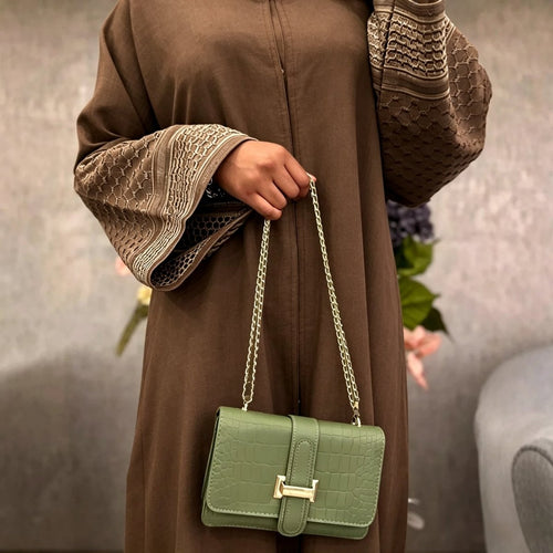 Embroidered Sleeve Abaya | Textured Open-Front Cardigan with Bell Sleeves (MOA263)