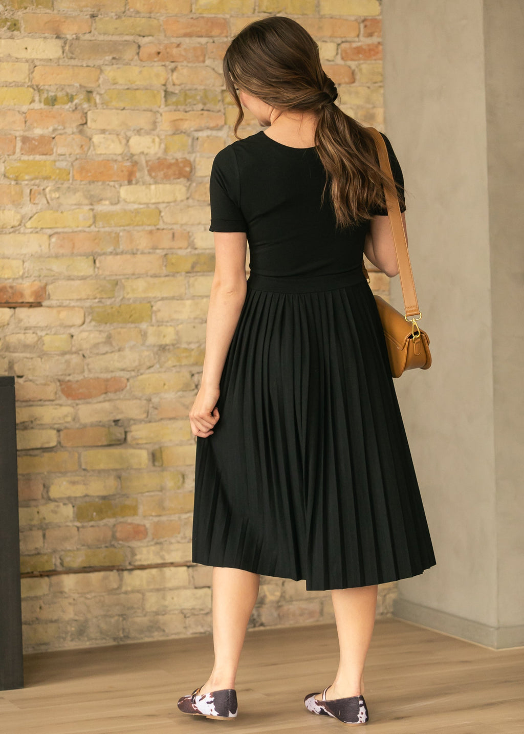 Inherit Co. Emersyn Black Pleated Midi Dress — size reference