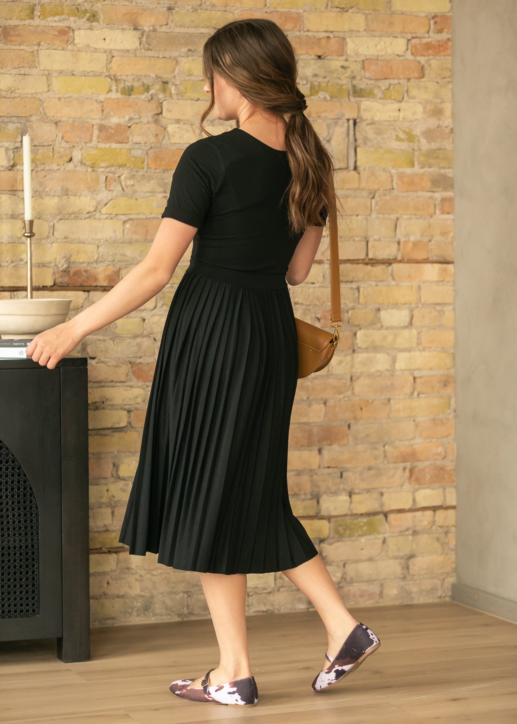 Inherit Co. Emersyn Black Pleated Midi Dress — alternative angle