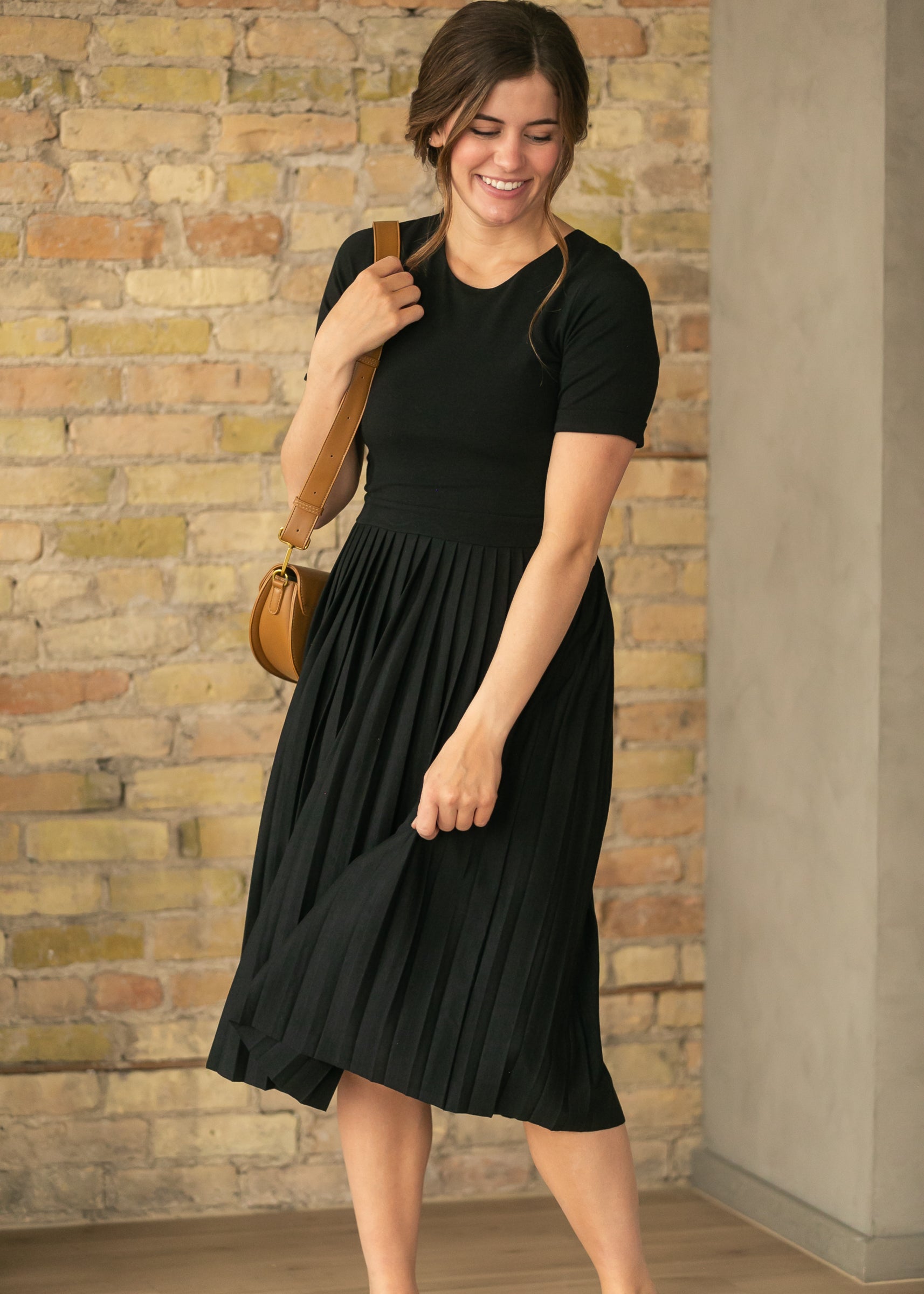 Inherit Co. Emersyn Black Pleated Midi Dress — back view