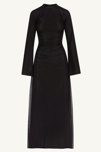Emilia Rouched Mesh Maxi Dress - Black Clothing Veiled 