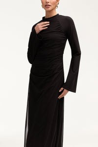 Emilia Rouched Mesh Maxi Dress - Black Clothing Veiled 