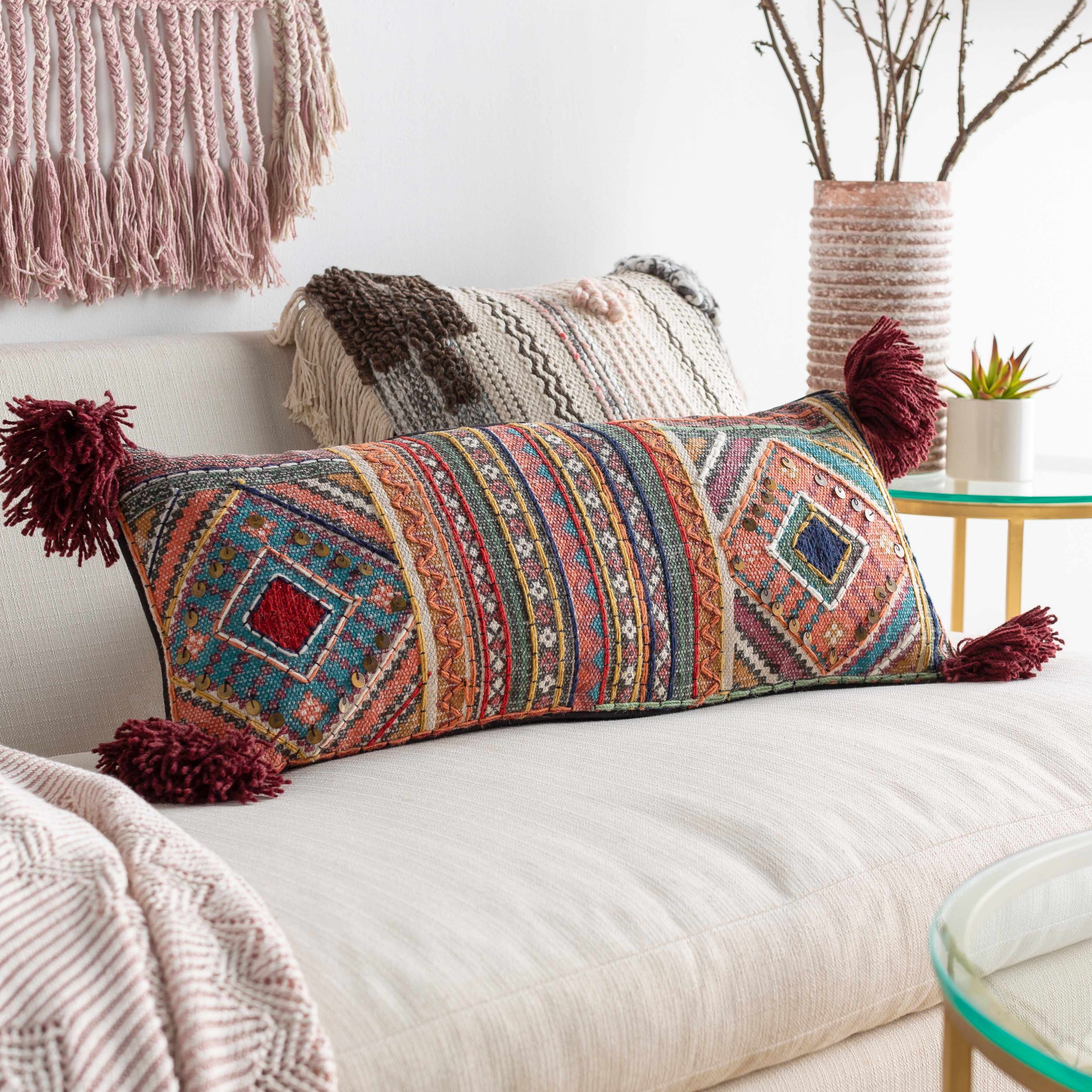 Lenorah Pink&White Textured Throw Pillow - Clearance – Boutique Rugs, view 7