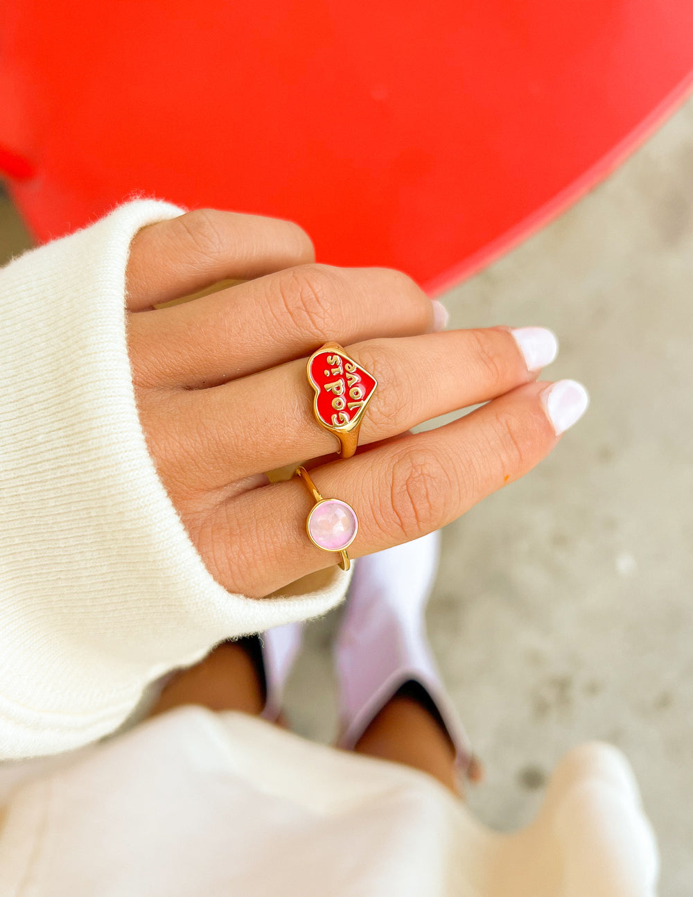 Elevated Faith Enamel God is Love Ring — back view