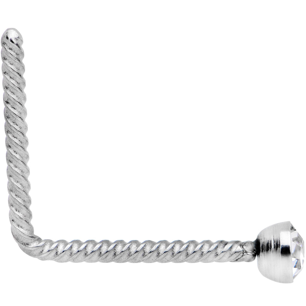 BodyCandy Clear 2mm Gem Inlay So Twisted L Shaped Nose Ring — detail and construction
