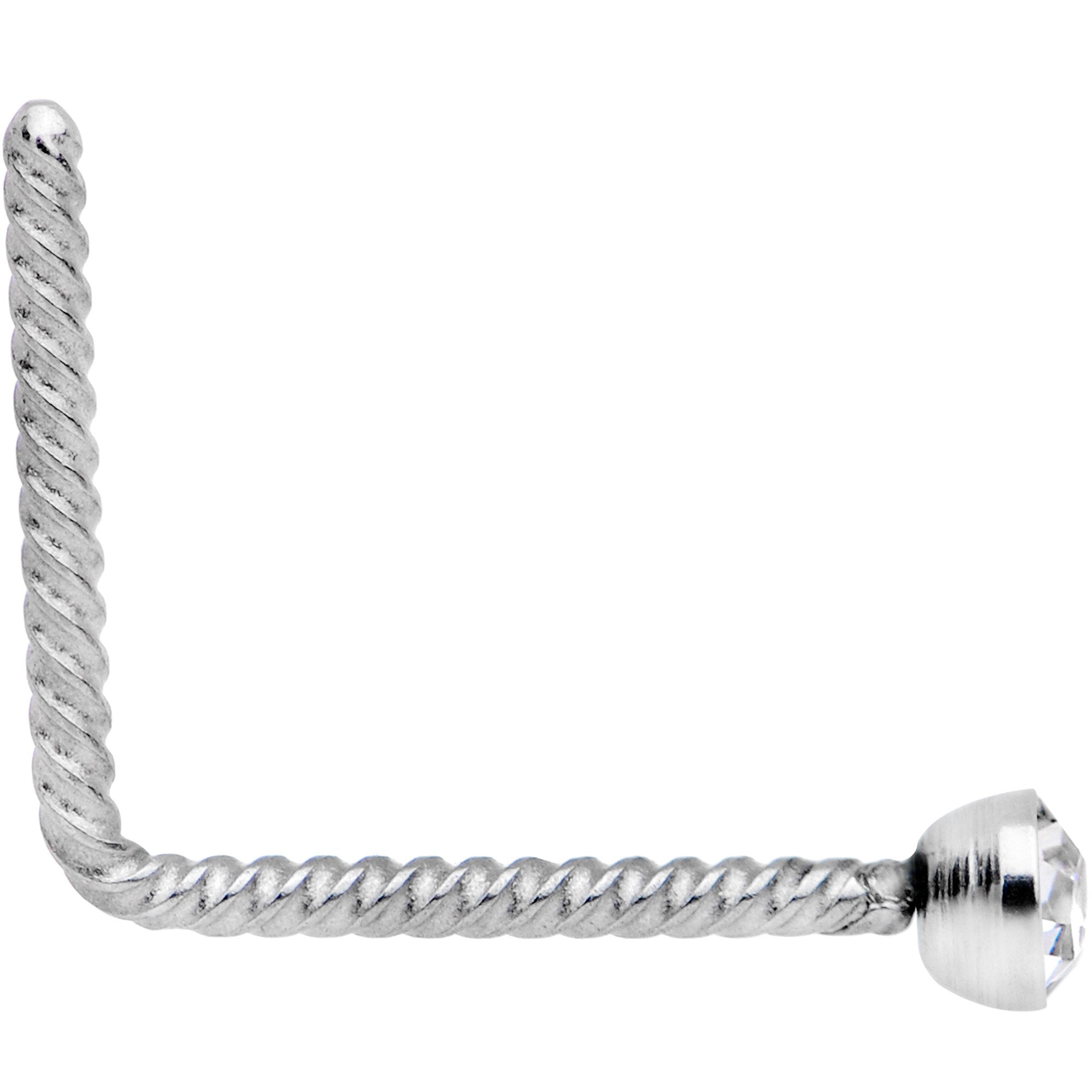 BodyCandy Clear 2mm Gem Inlay So Twisted L Shaped Nose Ring — detail and construction