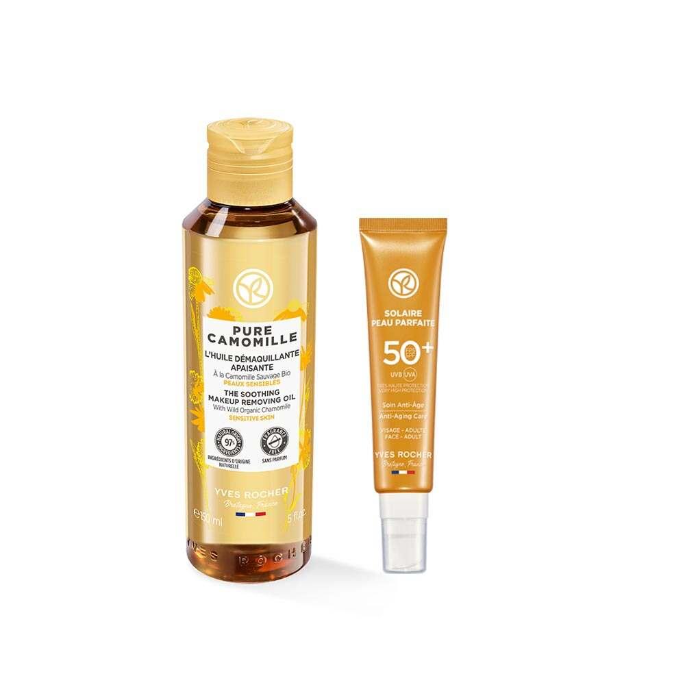Caudalie SPF 50+ Anti-Aging Sun Cream and Facial Cleansing Oil Set for Sensitive Skin - Skincare Gift Set with Pure Camomille