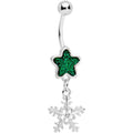 BodyCandy Green Gem Star and Snowflake Dangle Belly Ring — main product shot