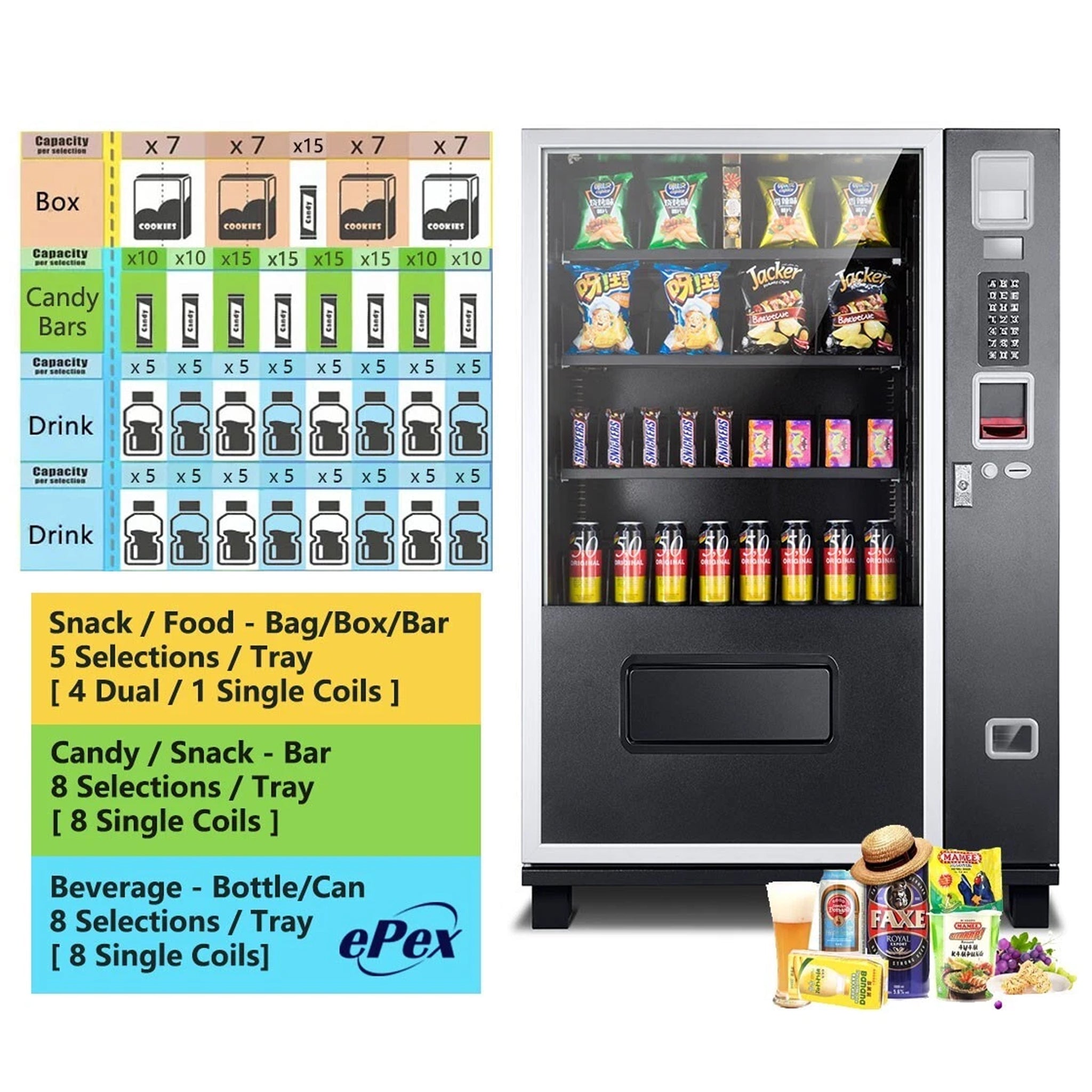 Epx 5FT Snacks And Drinks Combo Vending Machine With Dual Zone Refrigeration And Bill Acceptor [G432] (SAK76984) – SAKSBY WHO