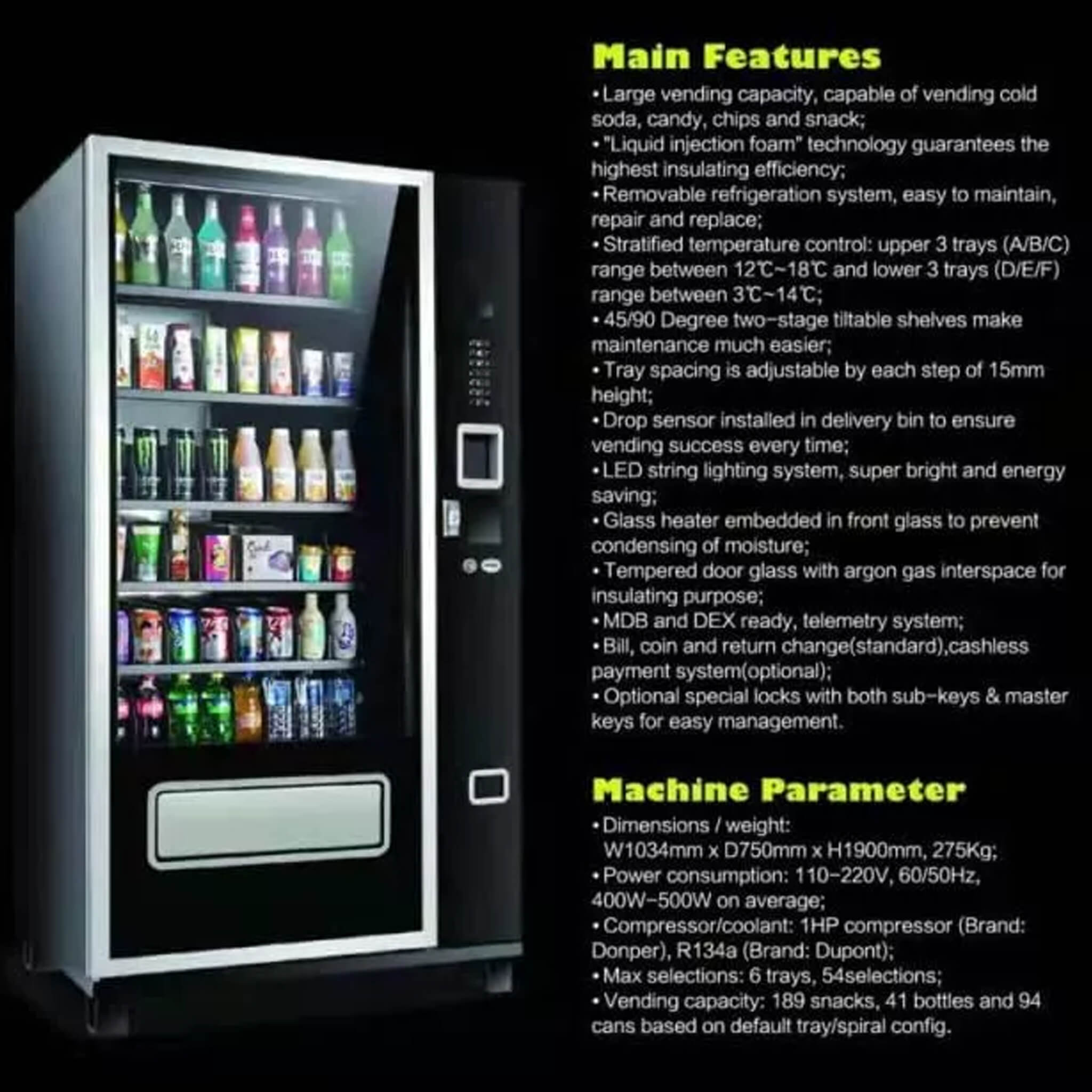 Epx Large 6FT Snacks And Drinks Combo Vending Machine With Dual Zone Refrigeration And Bill Acceptor [EP-G654] (SAK47539) – S