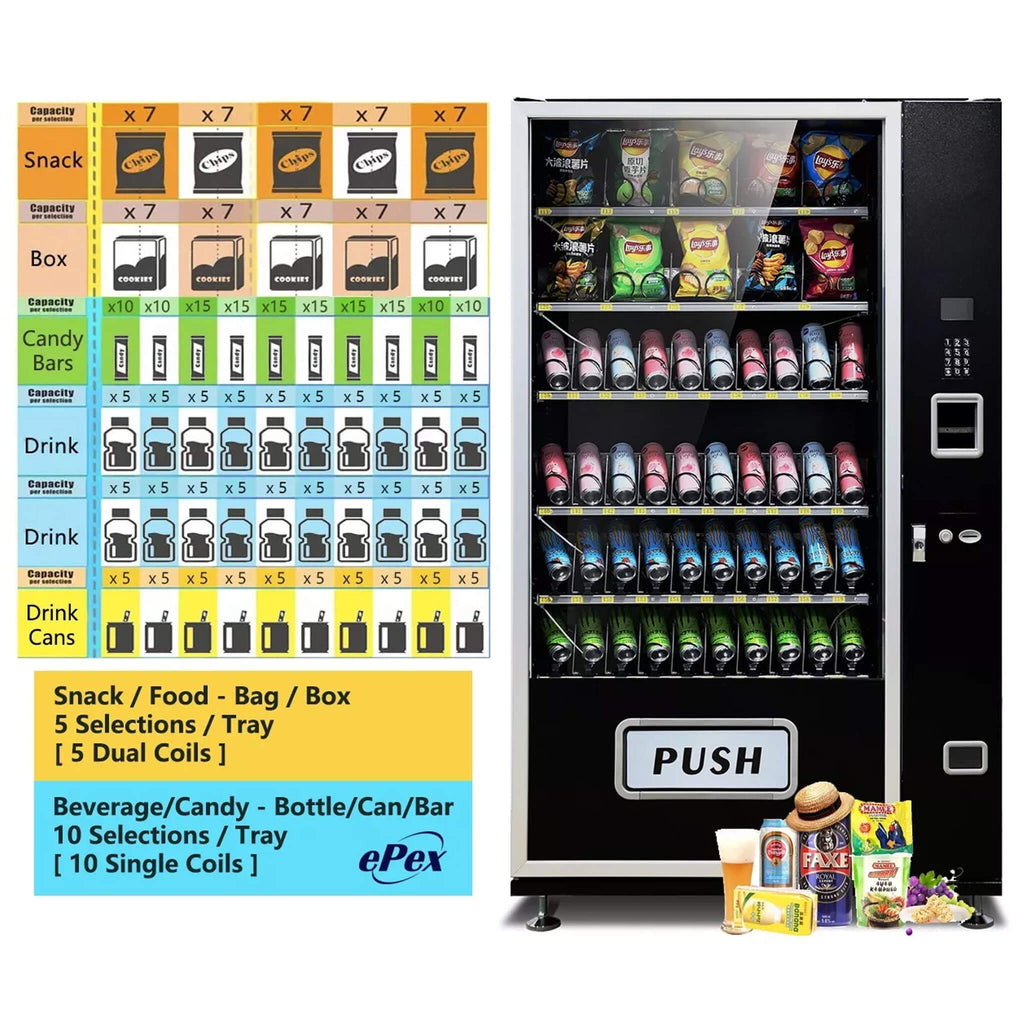 Epx Extra Large 6FT Snacks And Drinks Combo Vending Machine With Dual Zone Refrigeration And Bill Acceptor [EP-G660] (SAK1296
