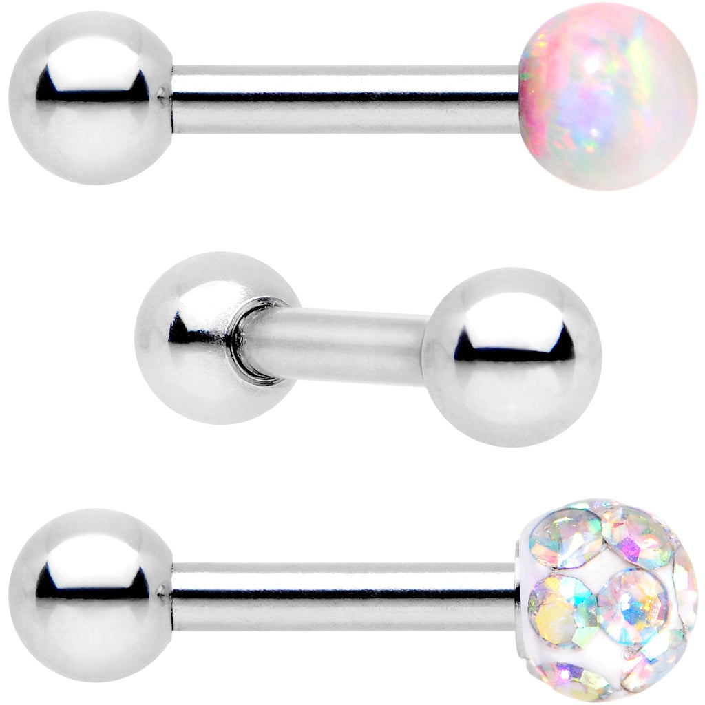 BodyCandy 16G 1/4 White Faux Opal Ball Cartilage Tragus Earring 3 Pack Set — detail and construction