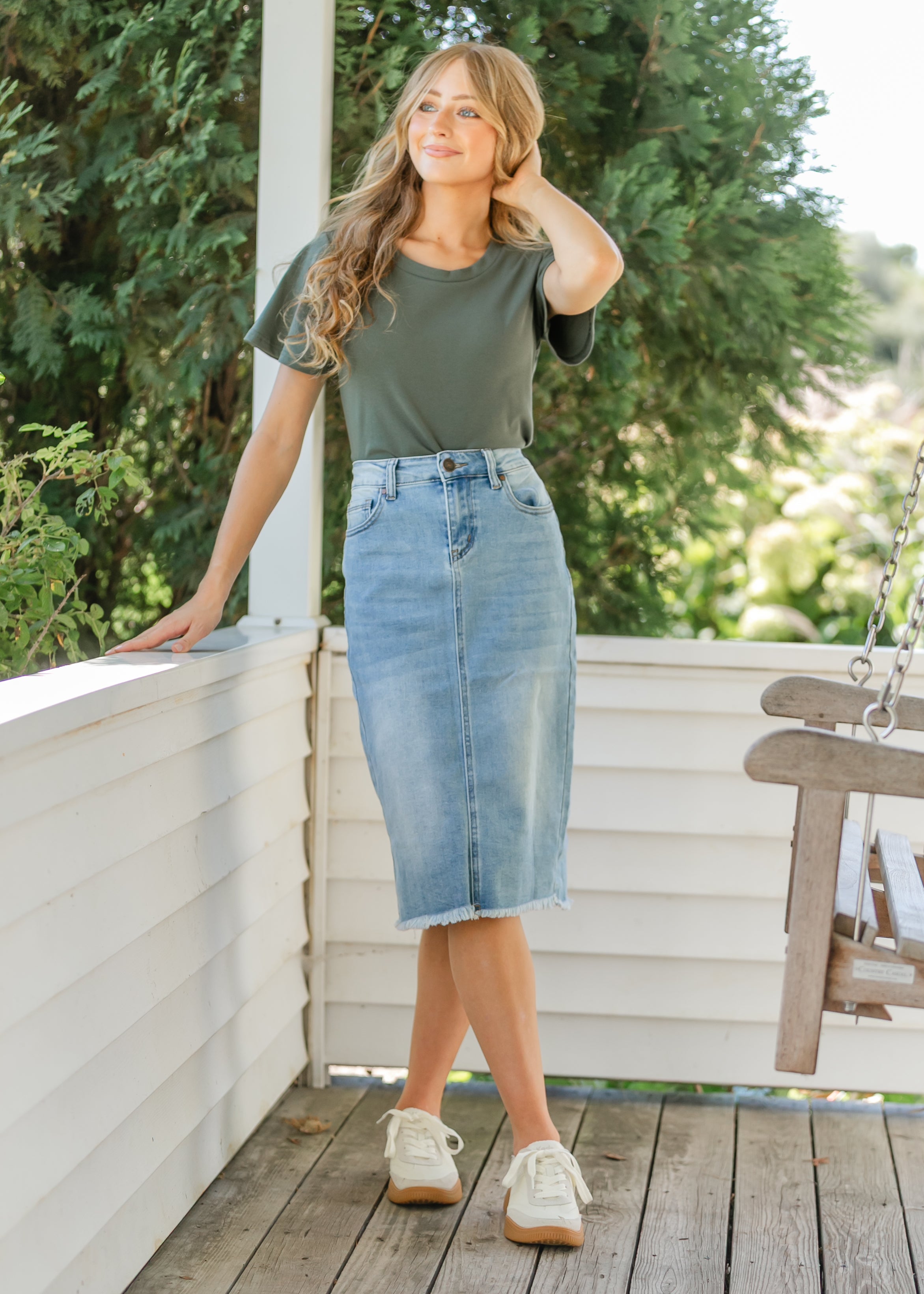 Inherit Co. Essential Olive Flutter Sleeve Top — size reference