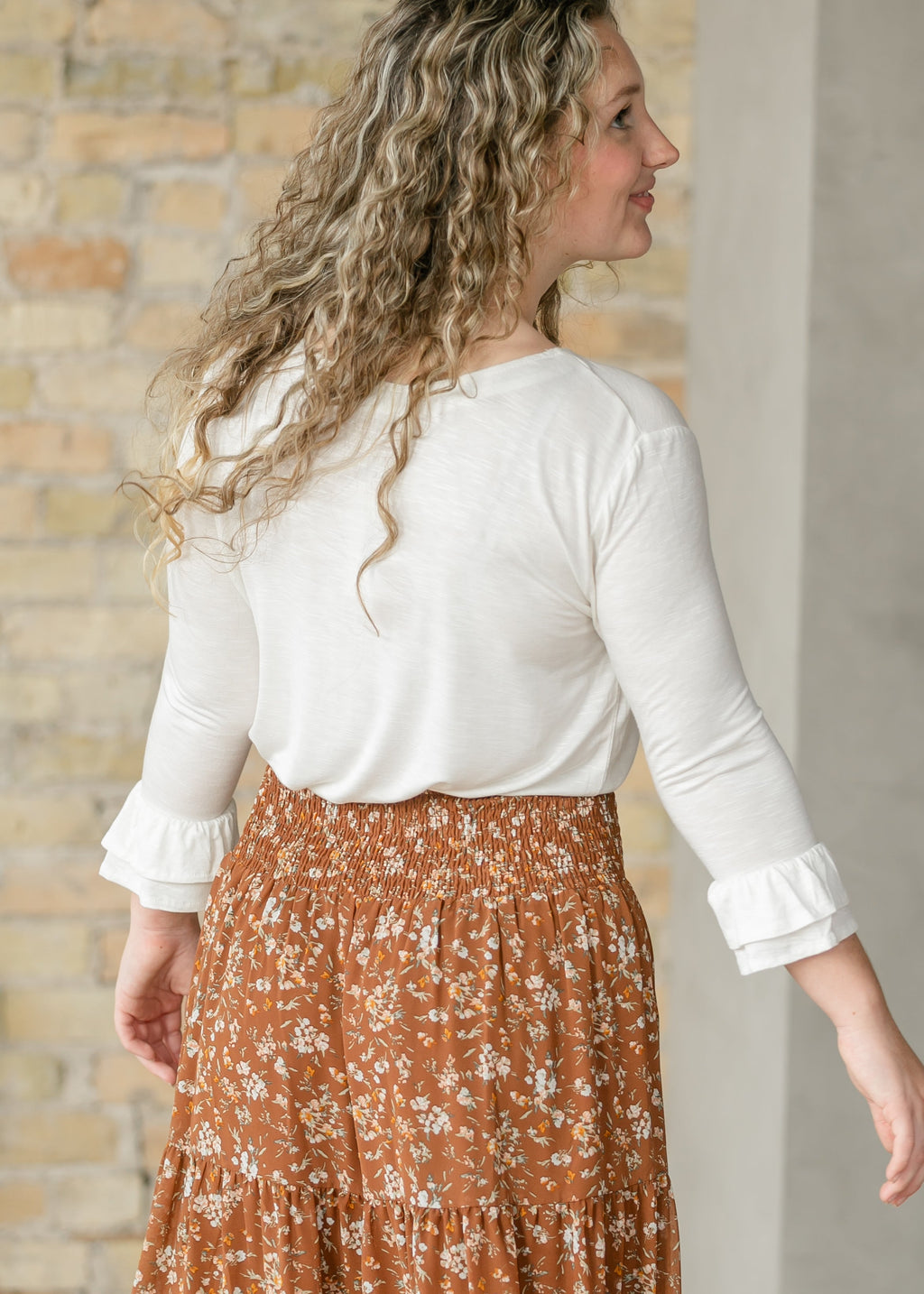 Inherit Co. Essential Ivory Ruffled 3/4 Sleeve Top - FINAL SALE — alternative angle