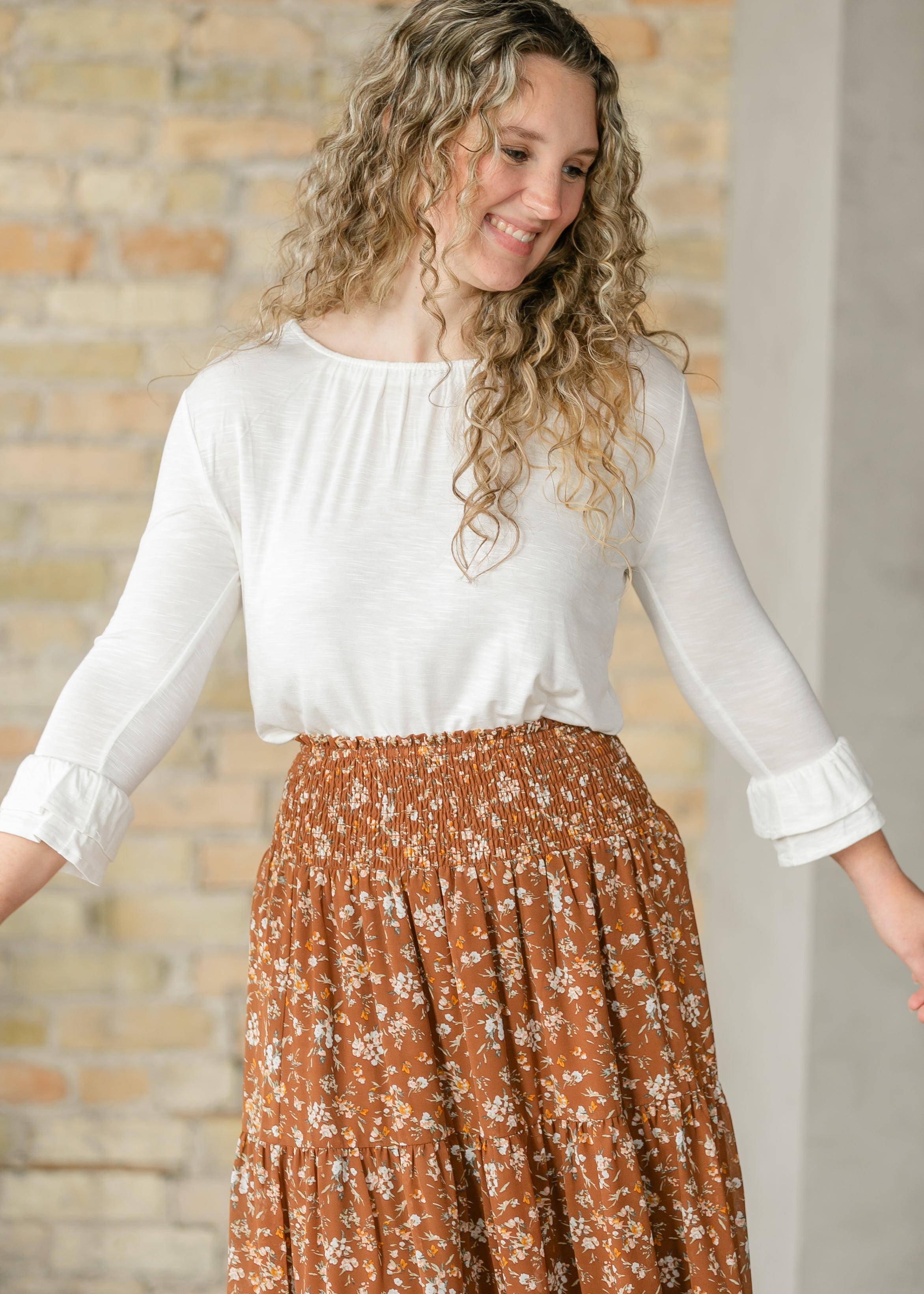 Inherit Co. Essential Ivory Ruffled 3/4 Sleeve Top - FINAL SALE — main product shot