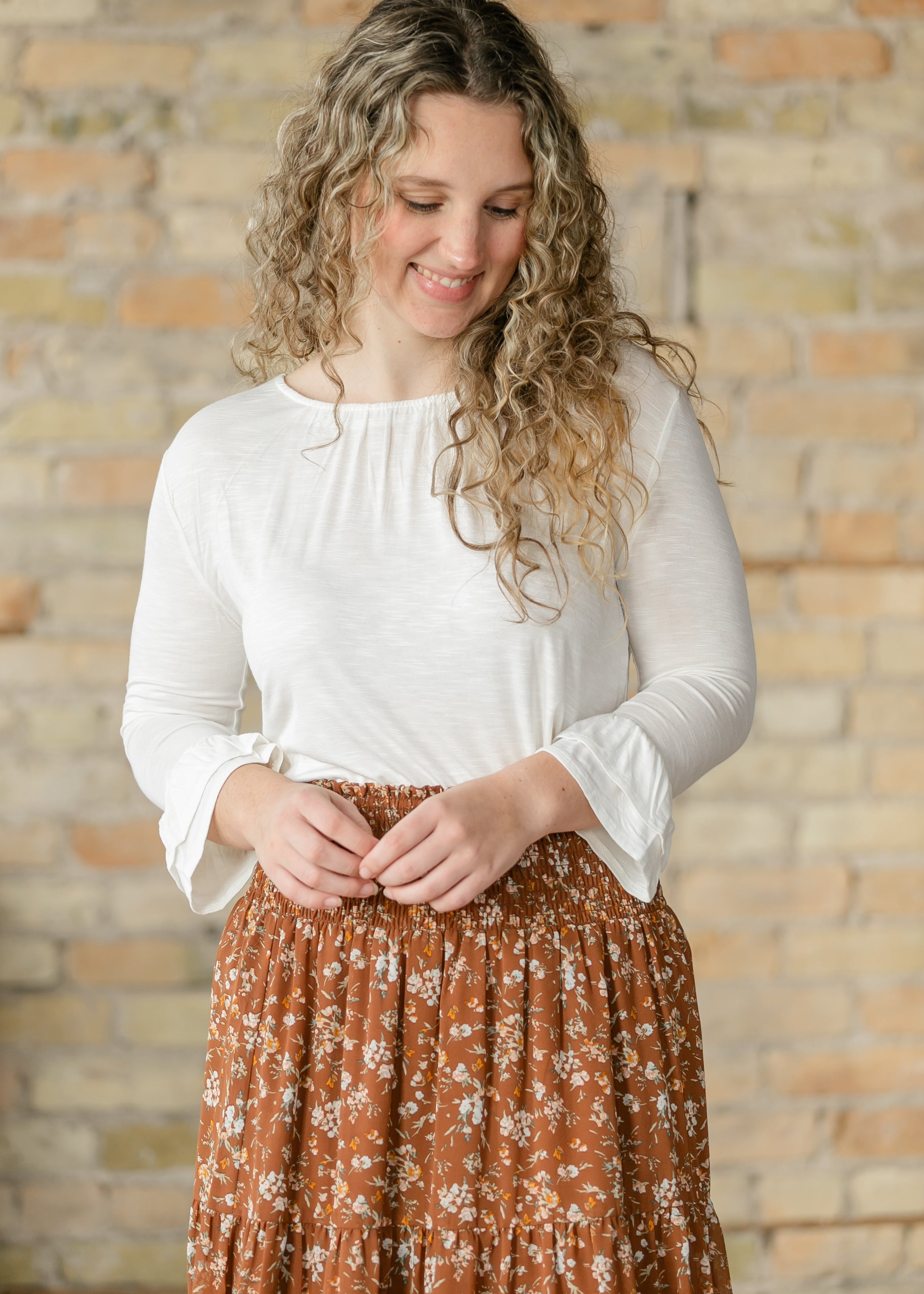 Inherit Co. Essential Ivory Ruffled 3/4 Sleeve Top - FINAL SALE — detail close-up