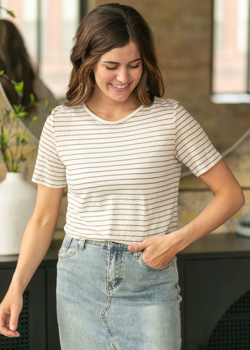 Inherit Co. Essential Linen Short Sleeve T-shirt - FINAL SALE — in-use photo
