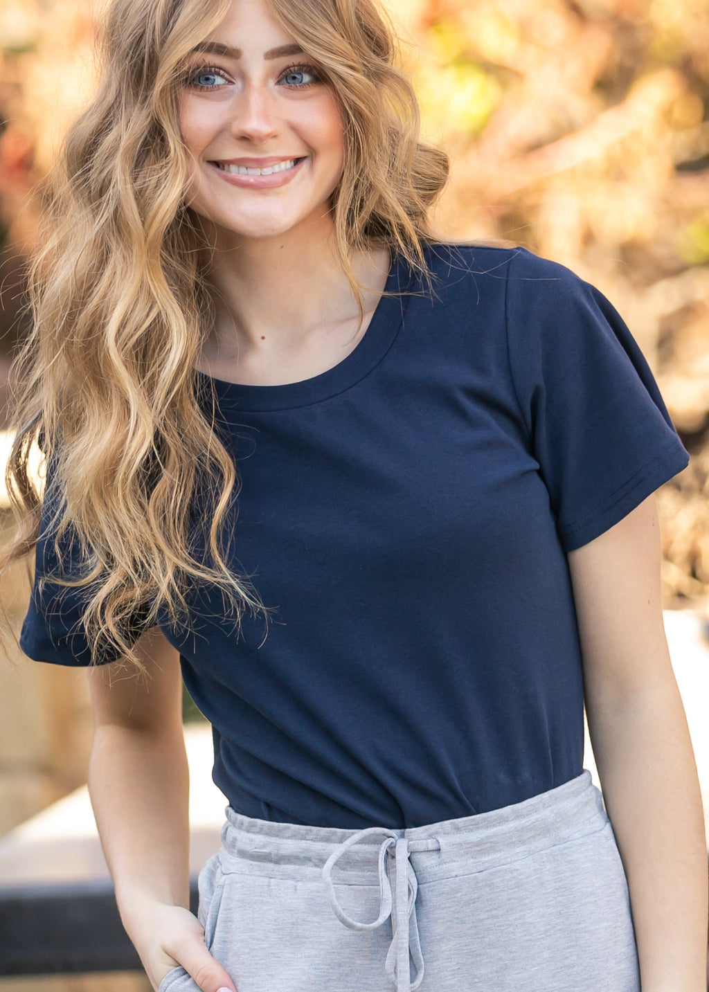 Inherit Co. Essential Navy Flutter Sleeve Top — comparison shot