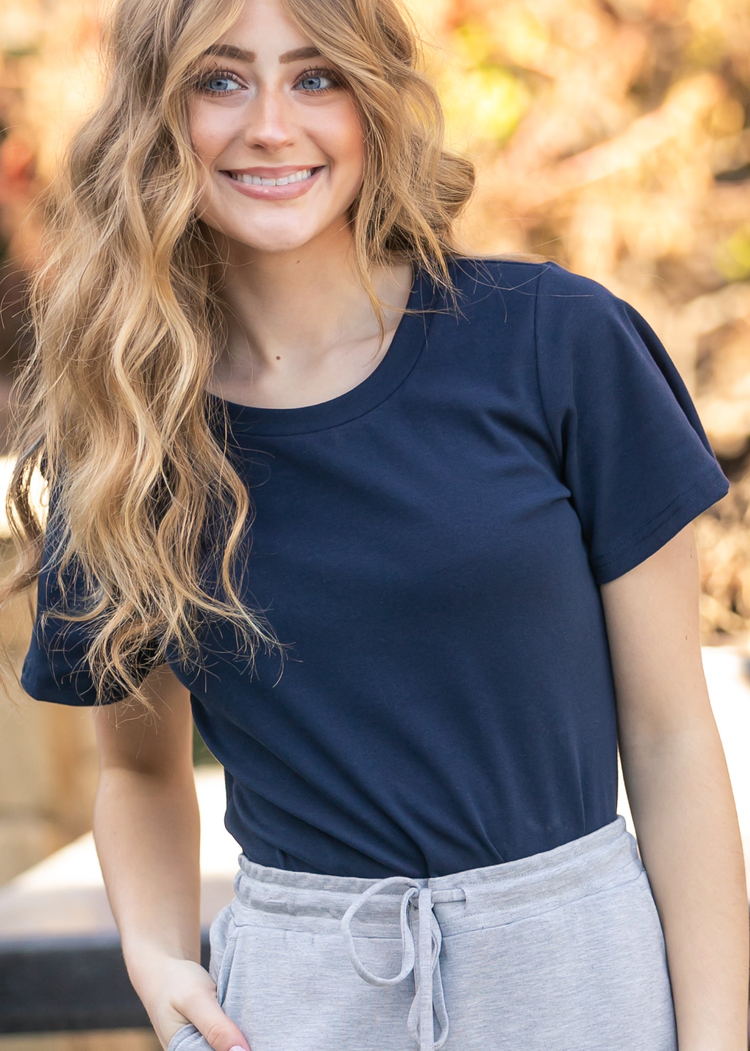 Inherit Co. Essential Navy Flutter Sleeve Top — comparison shot