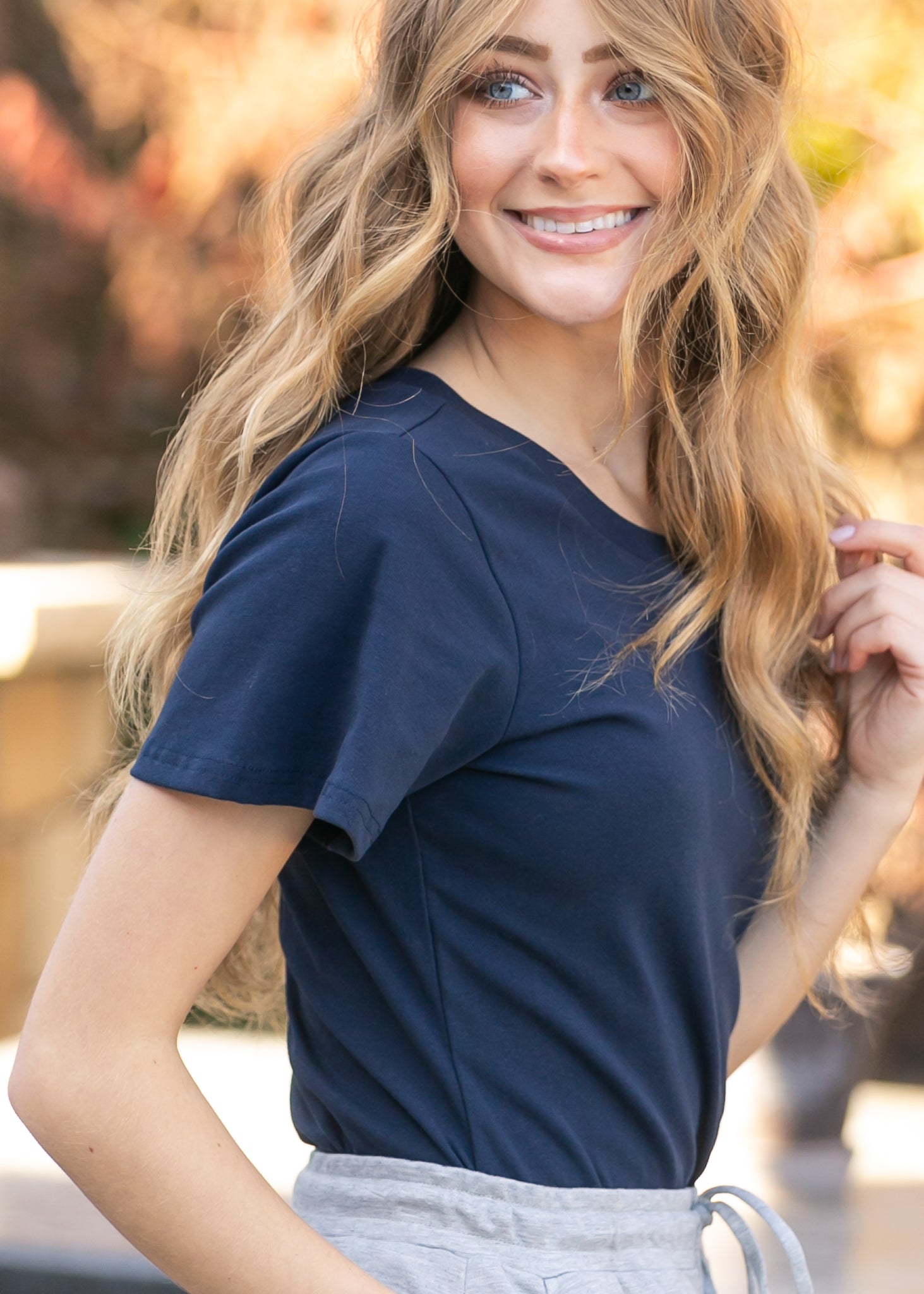 Inherit Co. Essential Navy Flutter Sleeve Top — feature highlight