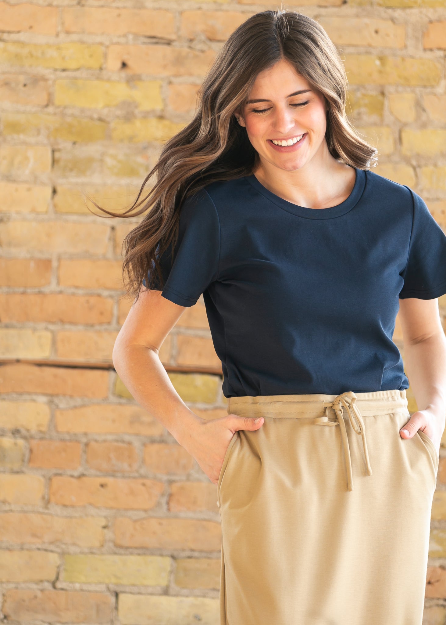Inherit Co. Essential Navy Flutter Sleeve Top — main product shot