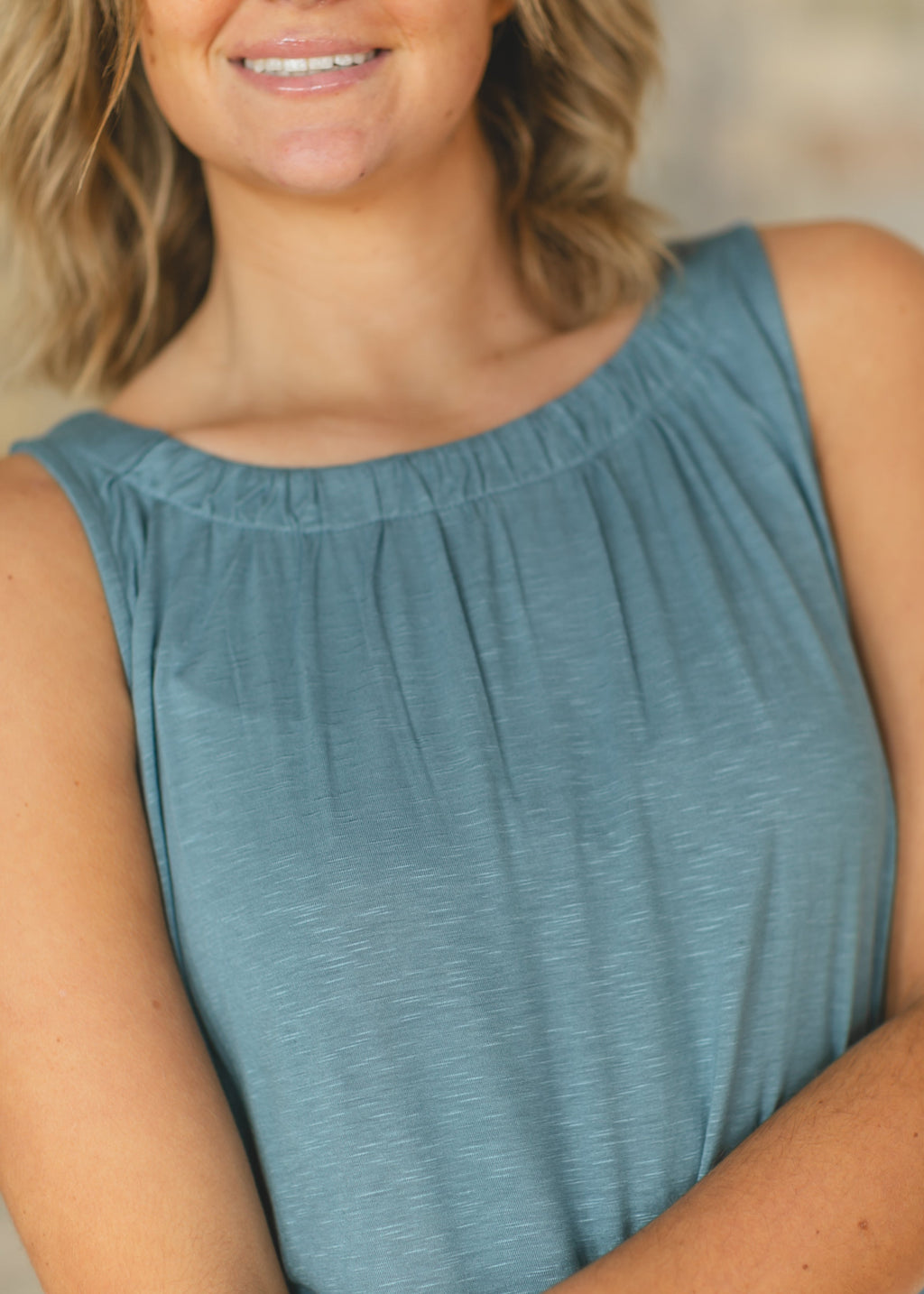 Inherit Co. Essential Pleated Neck Layering Tank - FINAL SALE — in-use photo