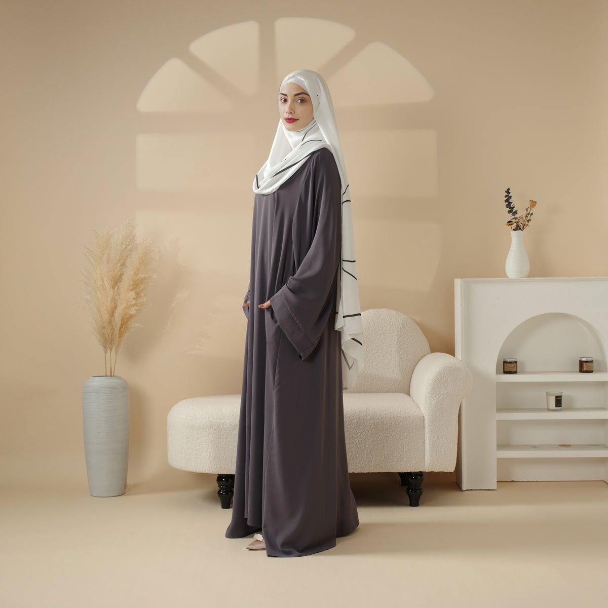 Mariam's Collection Essential Premium Loose Fit Abaya 2-Piece Set with Versatile Pockets (MA120) — fabric or material detail