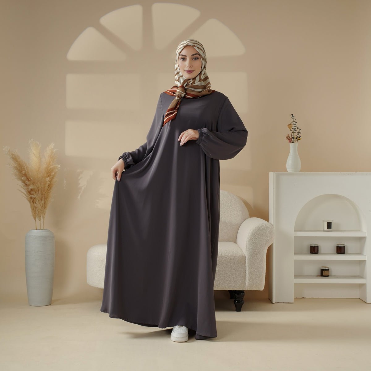 Mariam's Collection Essential Premium Versatile Pockets Umbrella Cut Abaya (MA113) — flat-lay composition