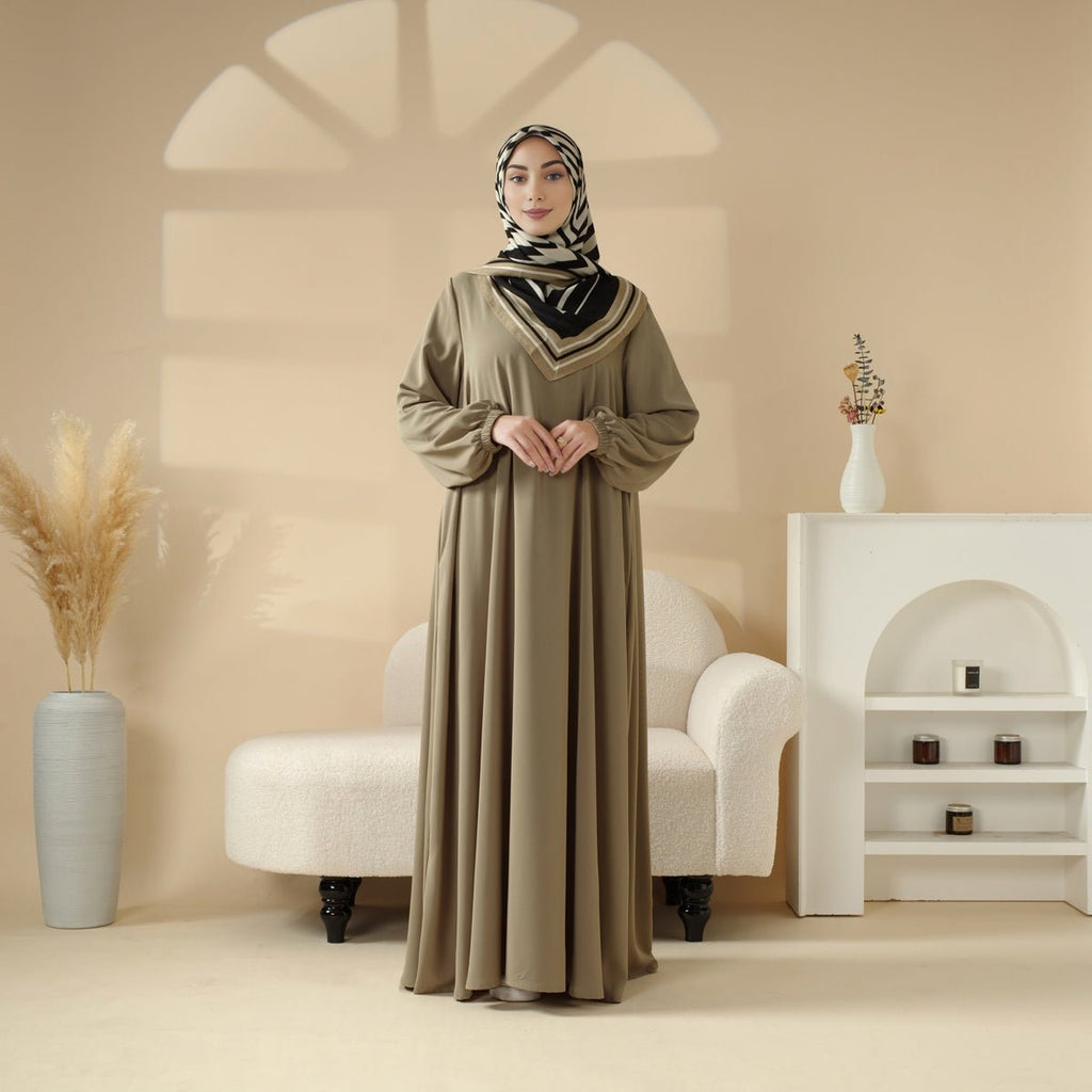 Mariam's Collection Essential Premium Versatile Pockets Umbrella Cut Abaya (MA113) — Mariam's Collection branding close-up