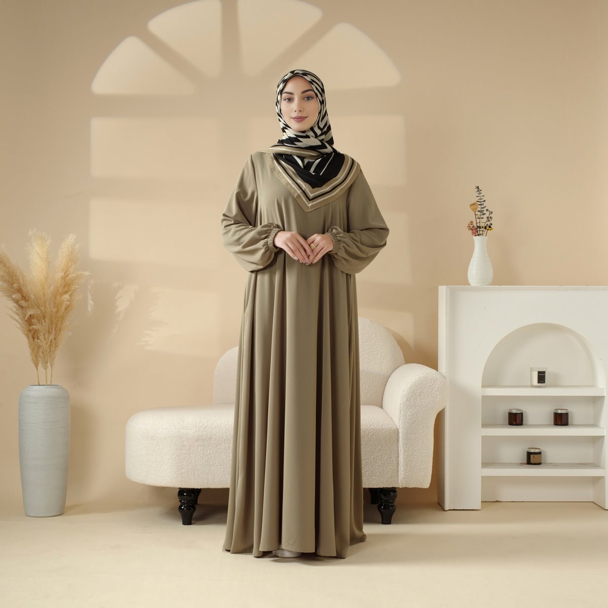 Mariam's Collection Essential Premium Versatile Pockets Umbrella Cut Abaya (MA113) — Mariam's Collection branding close-up