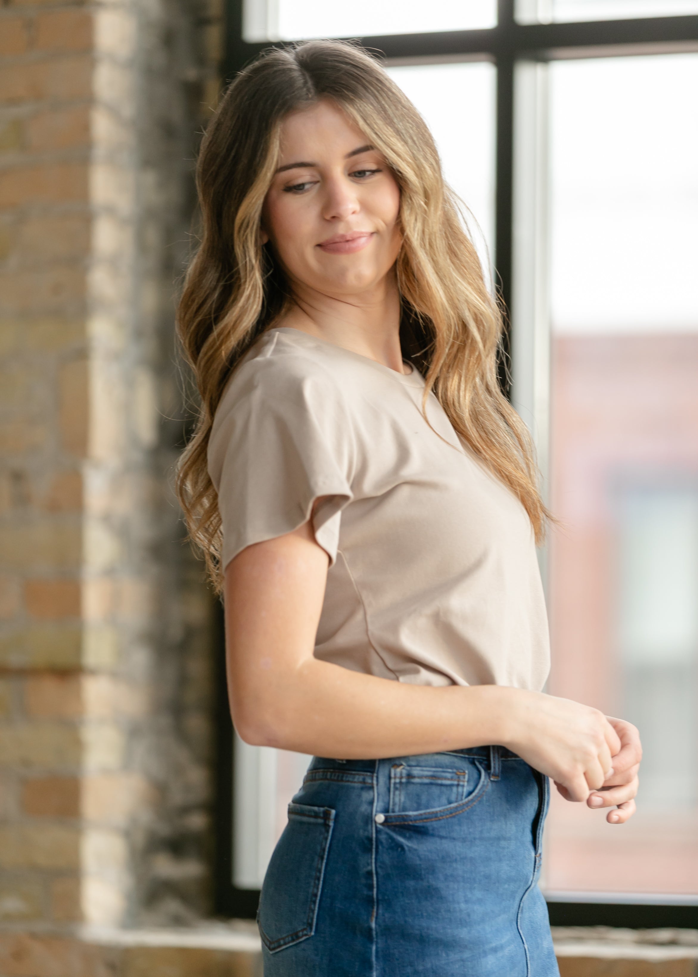 Inherit Co. Essential Sand Flutter Sleeve Top — alternative angle