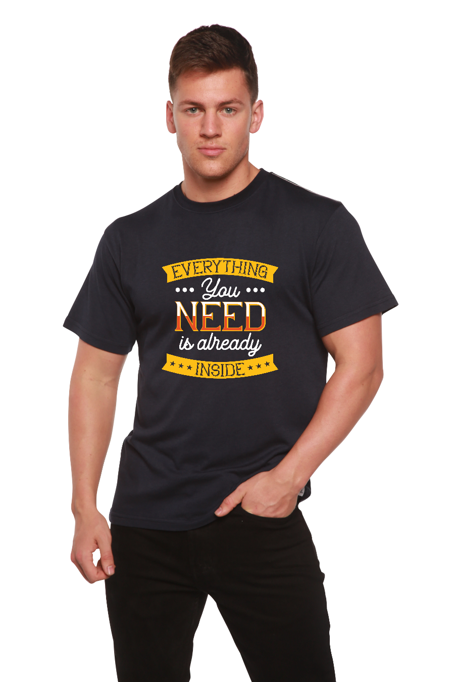 Spun Bamboo Everything you need Men's Bamboo Viscose/Organic Cotton Short Sleeve Graphic T-Shirt — packaging