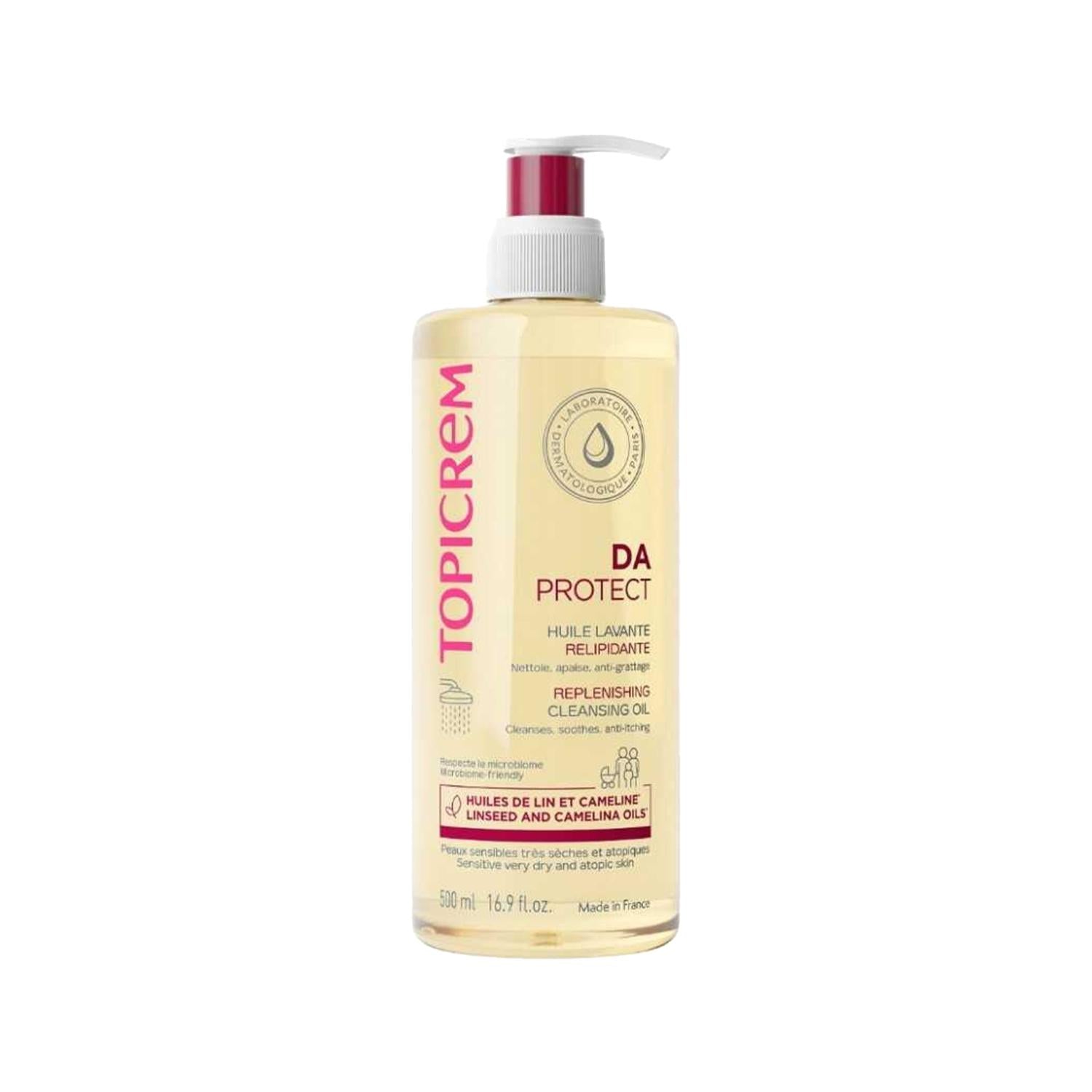 Topicrem DA Protect Cleansing Oil for Dry Skin: Replenishing, Gentle, & Moisturizing Facial Cleanser (500ml)