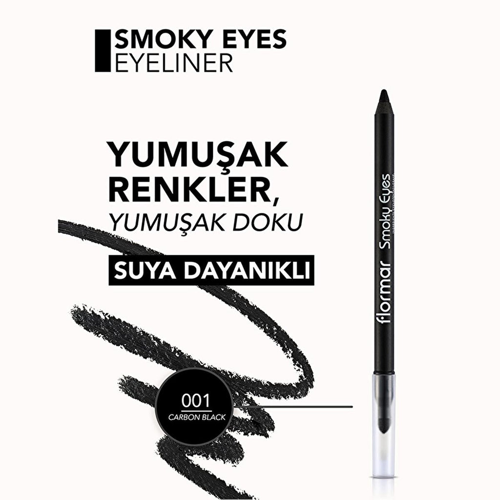 Flormar Smoky Eyes Carbon Black Waterproof Eyeliner - Rich Pigmentation for Stunning Eye Makeup | Ideal for Women and Teenagers