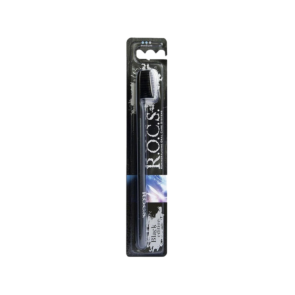 Rocs Black Edition Medium Toothbrush - Superior Plaque Removal & Gentle Teeth Whitening - Enhanced Dental Hygiene