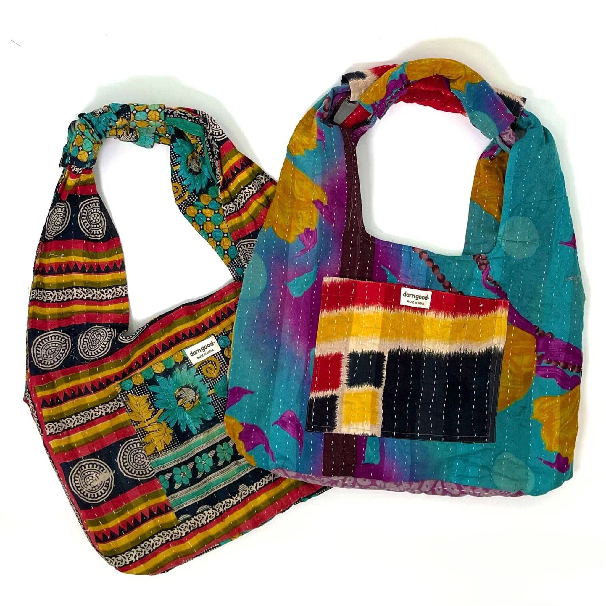 Darn Good Yarn Exotic Voyage Oversized Kantha Bag — lifestyle worn / used context