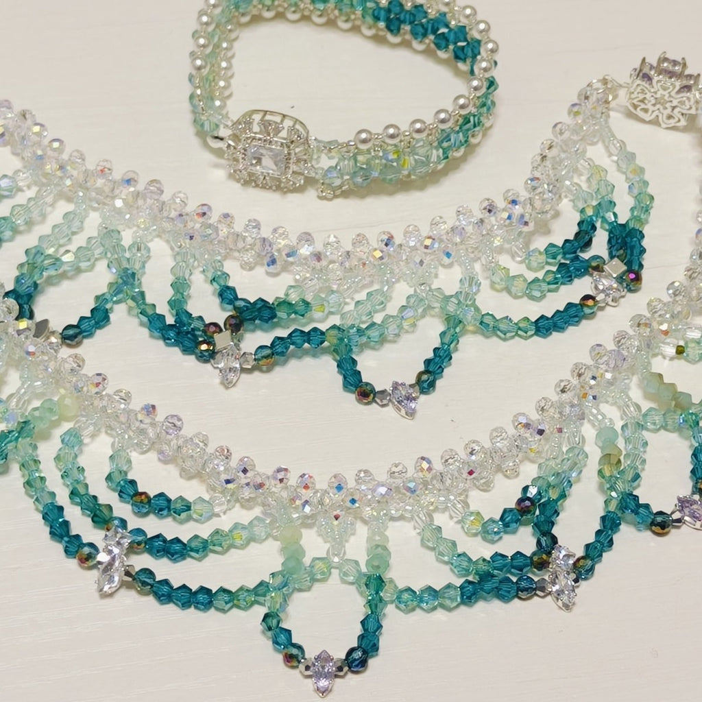 Mariam's Collection Handmade Woven Beaded Necklace | Glass Beads & Shell Pearls Choker | Intricate… — product on model