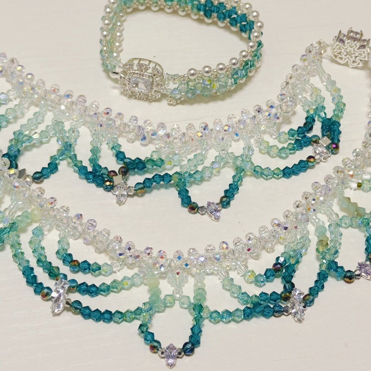 Mariam's Collection Handmade Woven Beaded Necklace | Glass Beads & Shell Pearls Choker | Intricate… — product on model