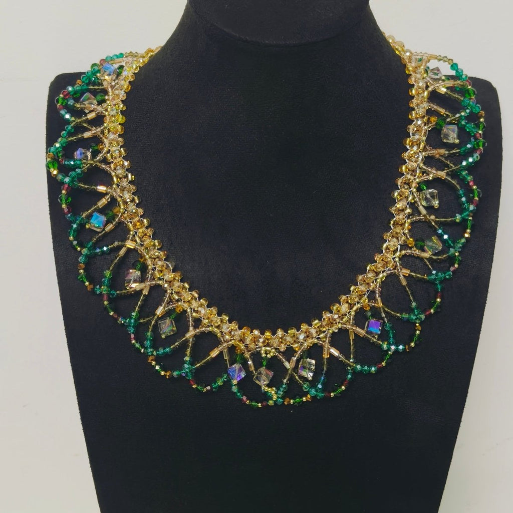 Mariam's Collection Handmade Woven Beaded Necklace | Glass Beads & Shell Pearls Choker | Intricate Seed Bead Art Necklace (MAC343) — detail shot 9