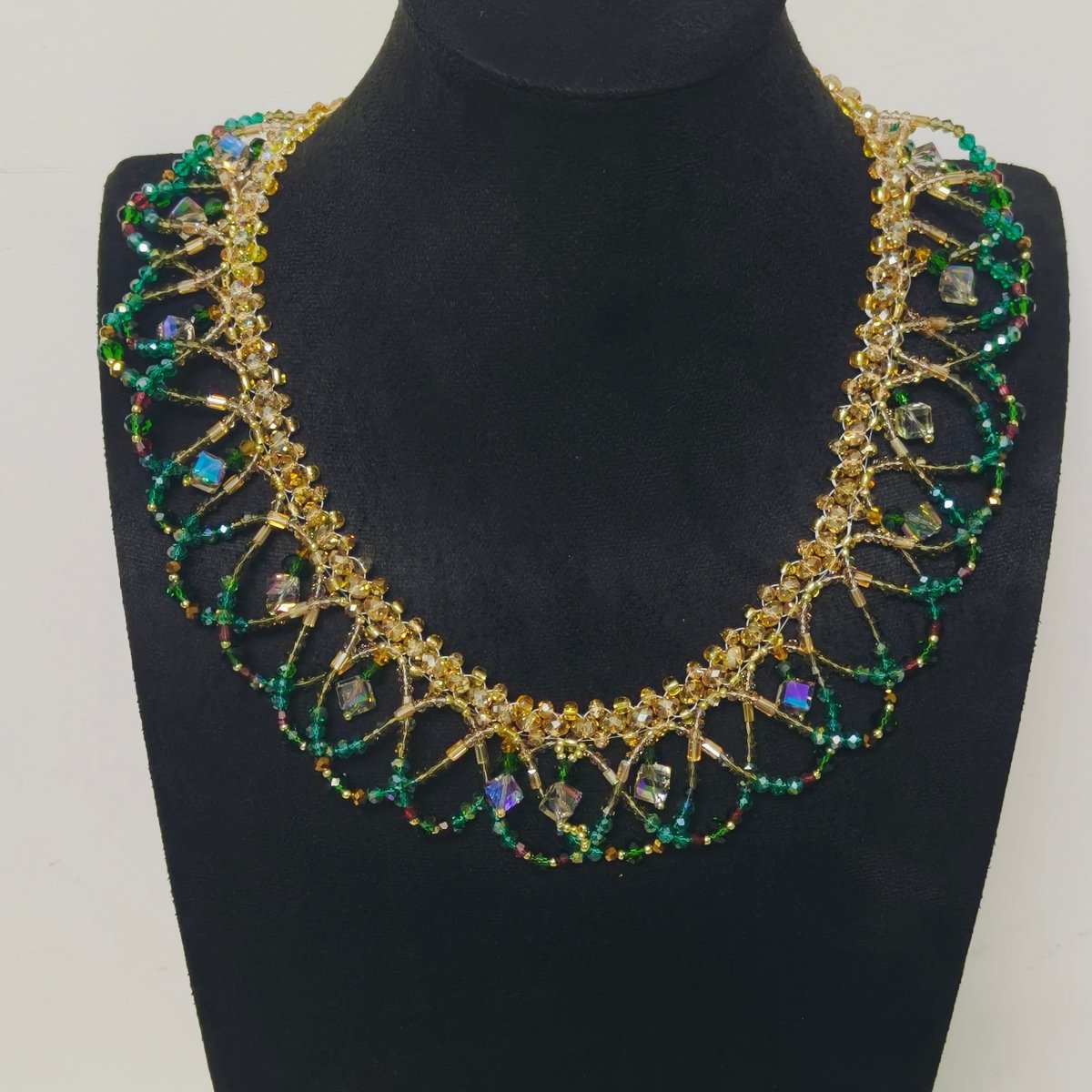 Mariam's Collection Handmade Woven Beaded Necklace | Glass Beads & Shell Pearls Choker | Intricate Seed Bead Art Necklace (MAC343) — detail shot 9