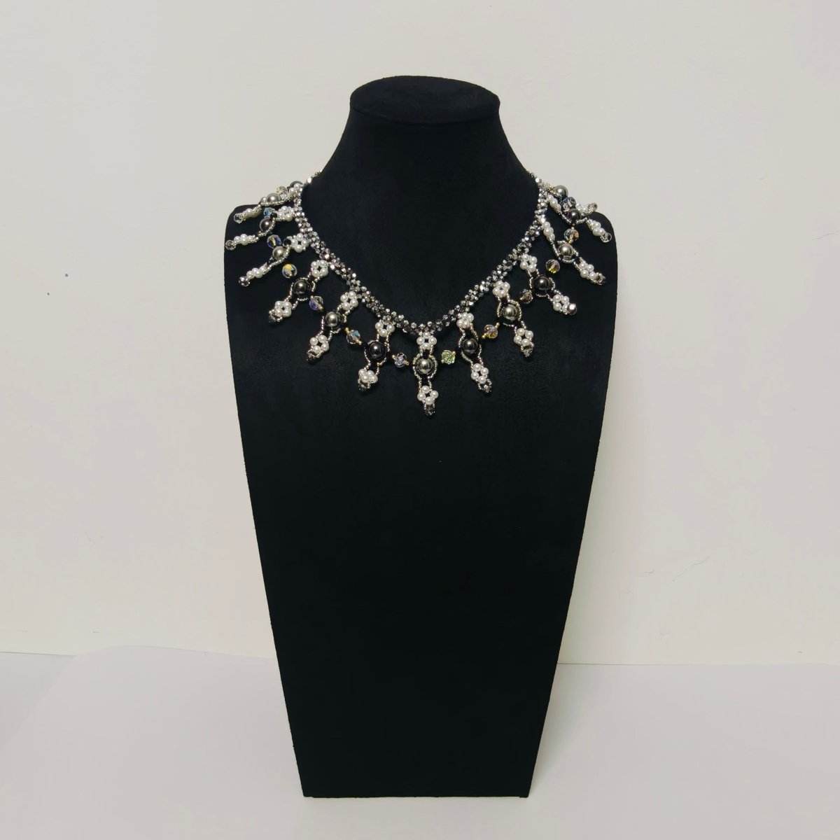 Mariam's Collection Handmade Woven Beaded Necklace | Glass Beads & Shell Pearls Choker | Intricate… — size reference